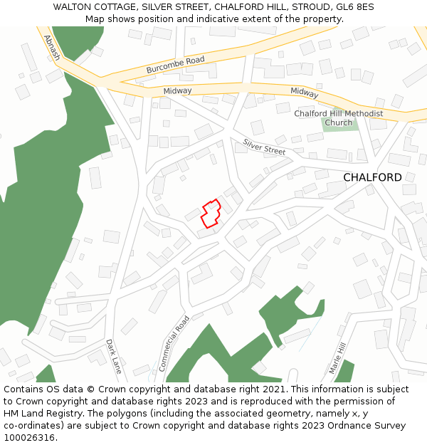 WALTON COTTAGE, SILVER STREET, CHALFORD HILL, STROUD, GL6 8ES: Location map and indicative extent of plot