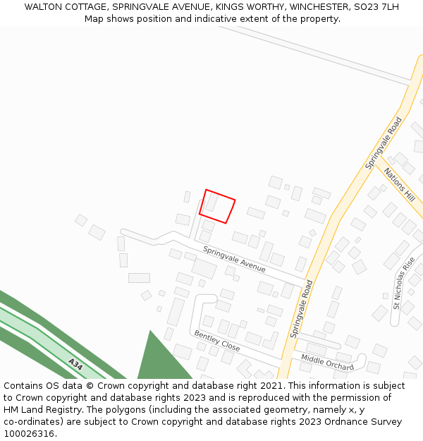 WALTON COTTAGE, SPRINGVALE AVENUE, KINGS WORTHY, WINCHESTER, SO23 7LH: Location map and indicative extent of plot