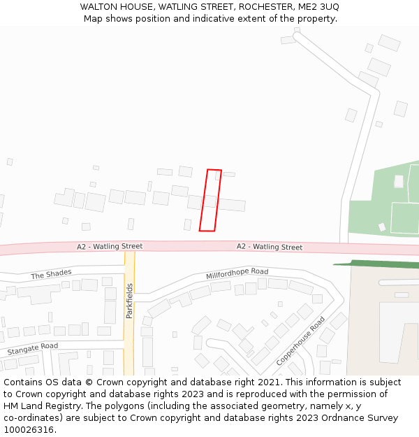 WALTON HOUSE, WATLING STREET, ROCHESTER, ME2 3UQ: Location map and indicative extent of plot