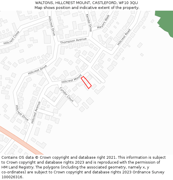 WALTONS, HILLCREST MOUNT, CASTLEFORD, WF10 3QU: Location map and indicative extent of plot