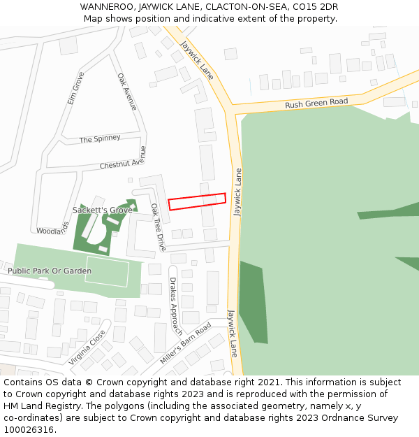 WANNEROO, JAYWICK LANE, CLACTON-ON-SEA, CO15 2DR: Location map and indicative extent of plot