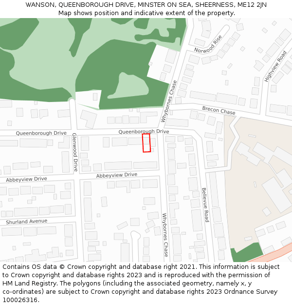 WANSON, QUEENBOROUGH DRIVE, MINSTER ON SEA, SHEERNESS, ME12 2JN: Location map and indicative extent of plot