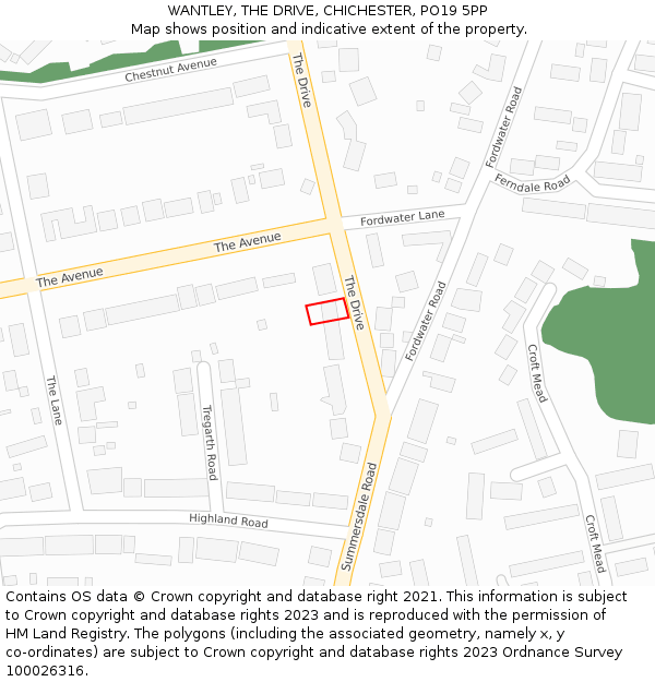 WANTLEY, THE DRIVE, CHICHESTER, PO19 5PP: Location map and indicative extent of plot