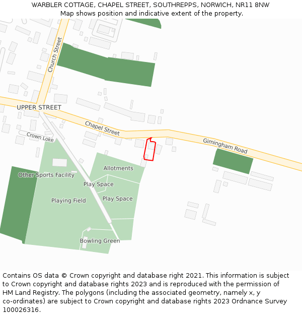 WARBLER COTTAGE, CHAPEL STREET, SOUTHREPPS, NORWICH, NR11 8NW: Location map and indicative extent of plot