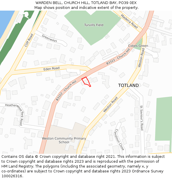 WARDEN BELL, CHURCH HILL, TOTLAND BAY, PO39 0EX: Location map and indicative extent of plot