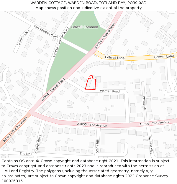 WARDEN COTTAGE, WARDEN ROAD, TOTLAND BAY, PO39 0AD: Location map and indicative extent of plot