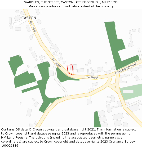 WARDLES, THE STREET, CASTON, ATTLEBOROUGH, NR17 1DD: Location map and indicative extent of plot