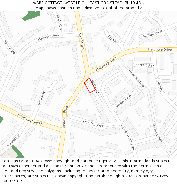 WARE COTTAGE, WEST LEIGH, EAST GRINSTEAD, RH19 4DU: Location map and indicative extent of plot