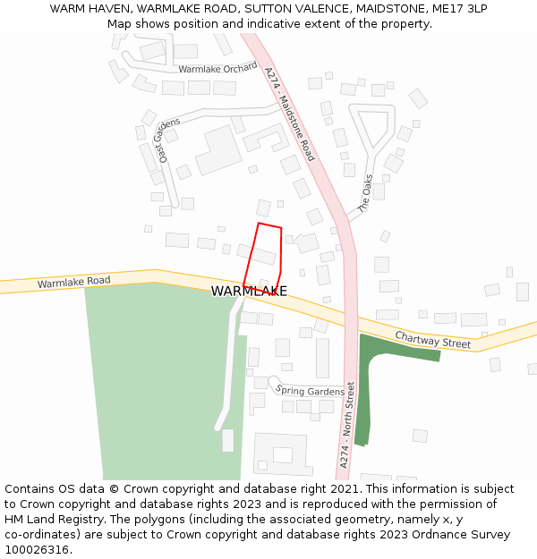 WARM HAVEN, WARMLAKE ROAD, SUTTON VALENCE, MAIDSTONE, ME17 3LP: Location map and indicative extent of plot