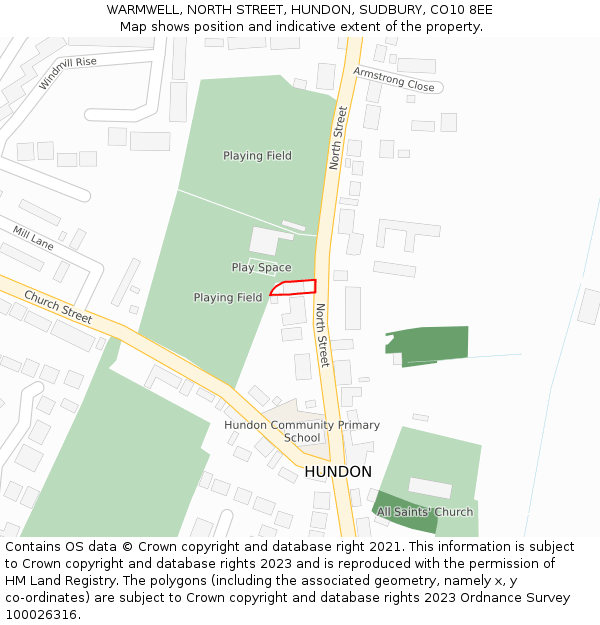 WARMWELL, NORTH STREET, HUNDON, SUDBURY, CO10 8EE: Location map and indicative extent of plot