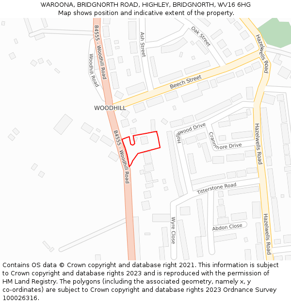 WAROONA, BRIDGNORTH ROAD, HIGHLEY, BRIDGNORTH, WV16 6HG: Location map and indicative extent of plot