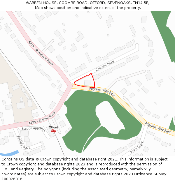 WARREN HOUSE, COOMBE ROAD, OTFORD, SEVENOAKS, TN14 5RJ: Location map and indicative extent of plot