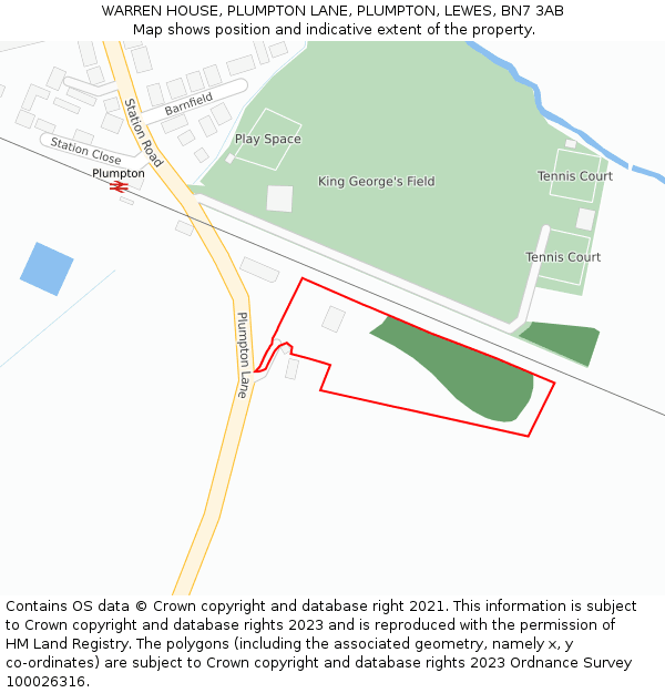 WARREN HOUSE, PLUMPTON LANE, PLUMPTON, LEWES, BN7 3AB: Location map and indicative extent of plot