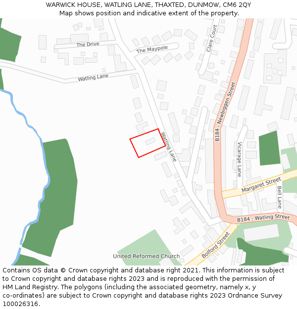 WARWICK HOUSE, WATLING LANE, THAXTED, DUNMOW, CM6 2QY: Location map and indicative extent of plot