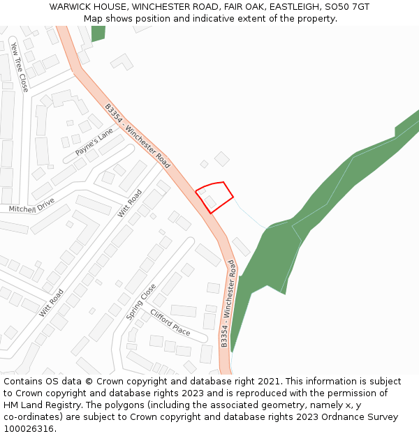 WARWICK HOUSE, WINCHESTER ROAD, FAIR OAK, EASTLEIGH, SO50 7GT: Location map and indicative extent of plot