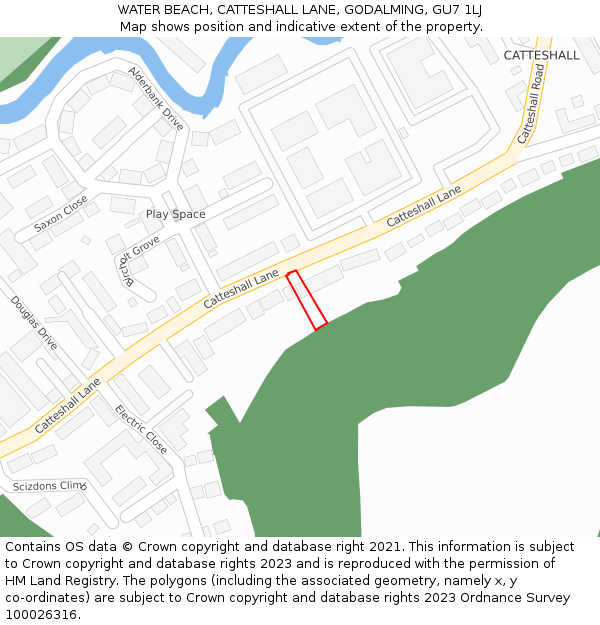 WATER BEACH, CATTESHALL LANE, GODALMING, GU7 1LJ: Location map and indicative extent of plot