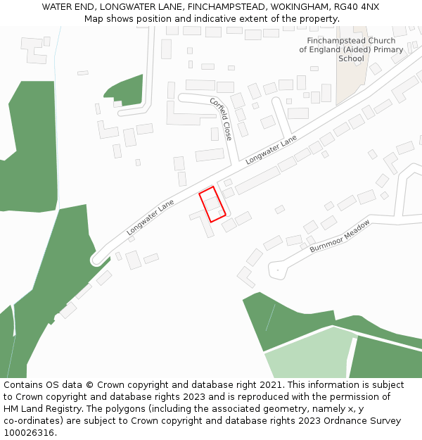 WATER END, LONGWATER LANE, FINCHAMPSTEAD, WOKINGHAM, RG40 4NX: Location map and indicative extent of plot