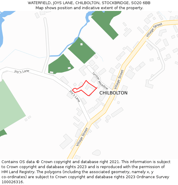 WATERFIELD, JOYS LANE, CHILBOLTON, STOCKBRIDGE, SO20 6BB: Location map and indicative extent of plot