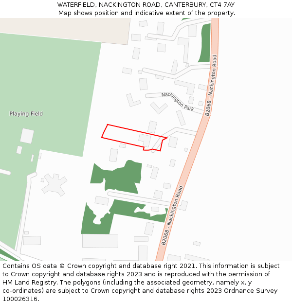 WATERFIELD, NACKINGTON ROAD, CANTERBURY, CT4 7AY: Location map and indicative extent of plot