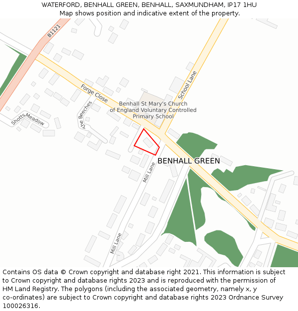 WATERFORD, BENHALL GREEN, BENHALL, SAXMUNDHAM, IP17 1HU: Location map and indicative extent of plot