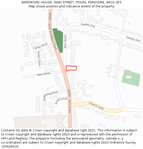 WATERFORD HOUSE, MAIN STREET, PINVIN, PERSHORE, WR10 2ES: Location map and indicative extent of plot