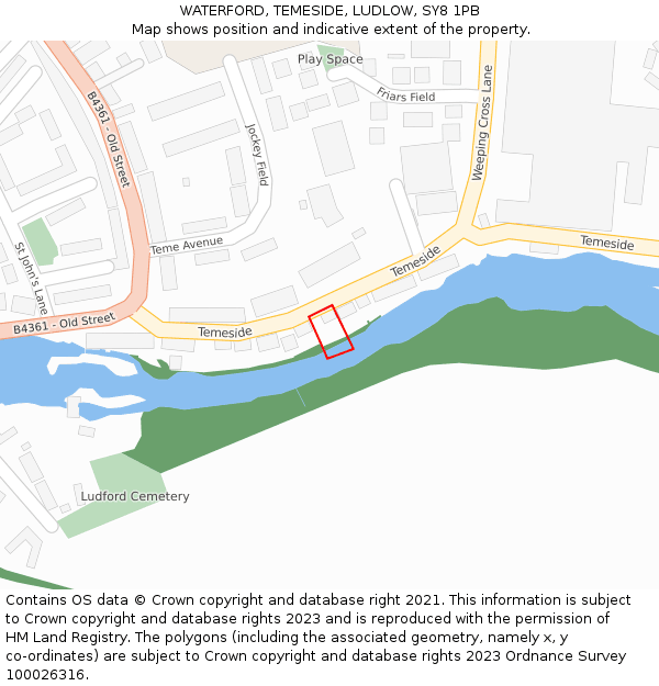 WATERFORD, TEMESIDE, LUDLOW, SY8 1PB: Location map and indicative extent of plot