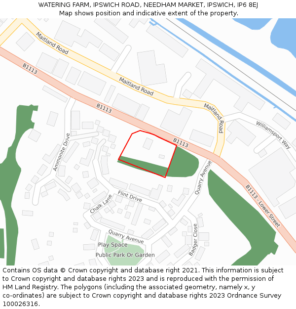 WATERING FARM, IPSWICH ROAD, NEEDHAM MARKET, IPSWICH, IP6 8EJ: Location map and indicative extent of plot