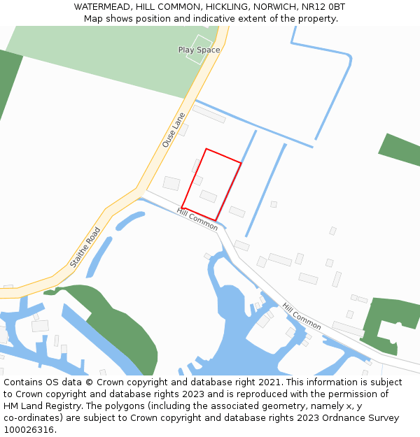 WATERMEAD, HILL COMMON, HICKLING, NORWICH, NR12 0BT: Location map and indicative extent of plot