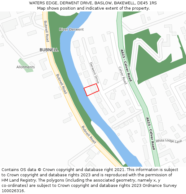 WATERS EDGE, DERWENT DRIVE, BASLOW, BAKEWELL, DE45 1RS: Location map and indicative extent of plot