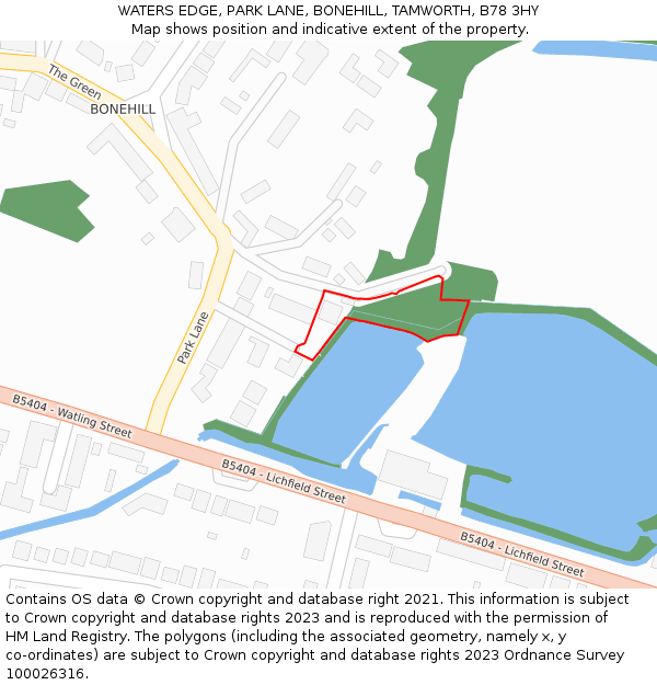 WATERS EDGE, PARK LANE, BONEHILL, TAMWORTH, B78 3HY: Location map and indicative extent of plot