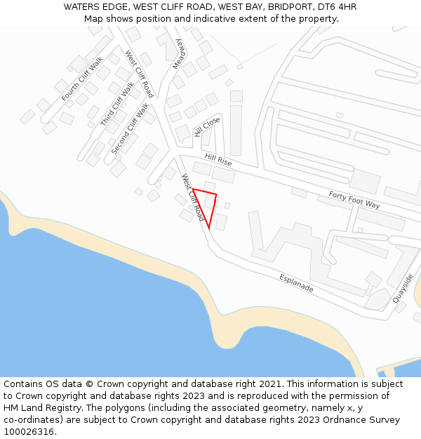 WATERS EDGE, WEST CLIFF ROAD, WEST BAY, BRIDPORT, DT6 4HR: Location map and indicative extent of plot