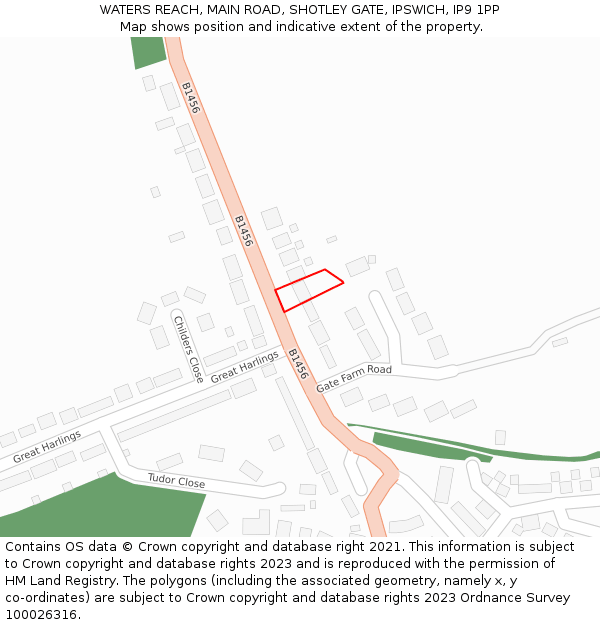 WATERS REACH, MAIN ROAD, SHOTLEY GATE, IPSWICH, IP9 1PP: Location map and indicative extent of plot