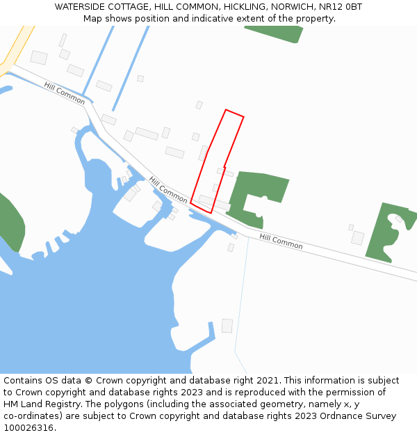 WATERSIDE COTTAGE, HILL COMMON, HICKLING, NORWICH, NR12 0BT: Location map and indicative extent of plot