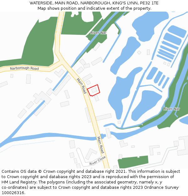 WATERSIDE, MAIN ROAD, NARBOROUGH, KING'S LYNN, PE32 1TE: Location map and indicative extent of plot