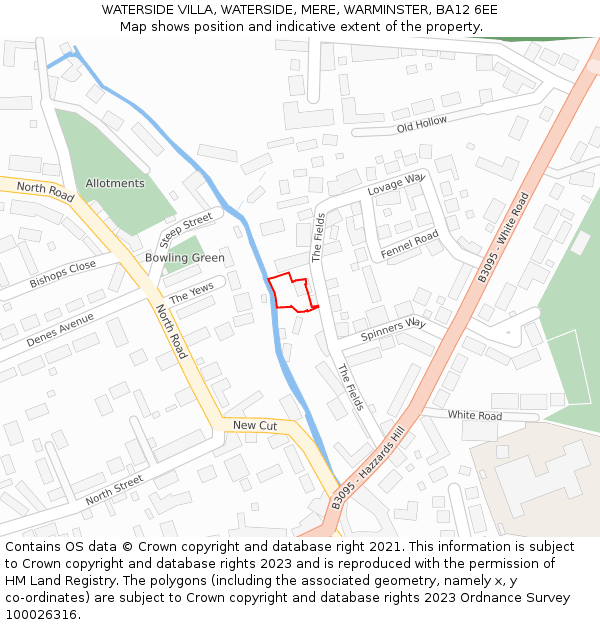 WATERSIDE VILLA, WATERSIDE, MERE, WARMINSTER, BA12 6EE: Location map and indicative extent of plot