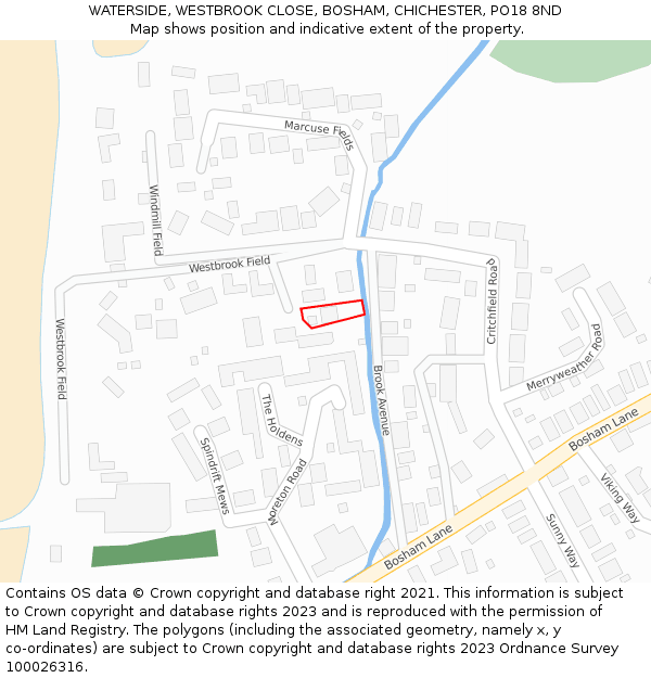 WATERSIDE, WESTBROOK CLOSE, BOSHAM, CHICHESTER, PO18 8ND: Location map and indicative extent of plot