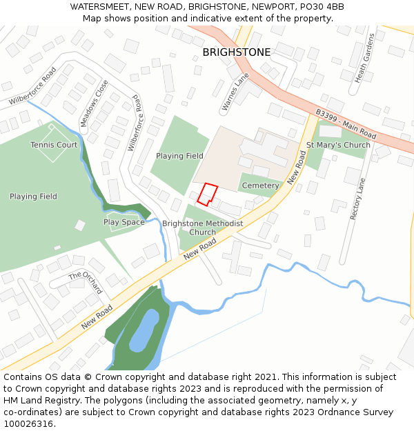 WATERSMEET, NEW ROAD, BRIGHSTONE, NEWPORT, PO30 4BB: Location map and indicative extent of plot