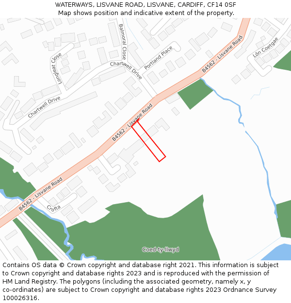 WATERWAYS, LISVANE ROAD, LISVANE, CARDIFF, CF14 0SF: Location map and indicative extent of plot