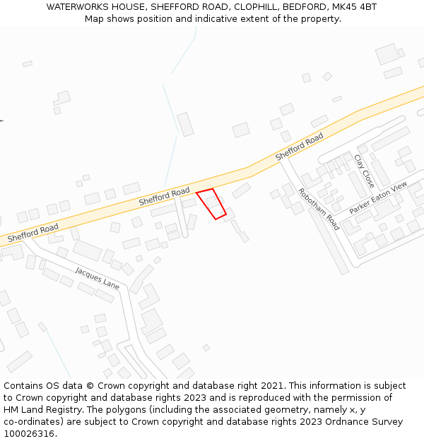 WATERWORKS HOUSE, SHEFFORD ROAD, CLOPHILL, BEDFORD, MK45 4BT: Location map and indicative extent of plot