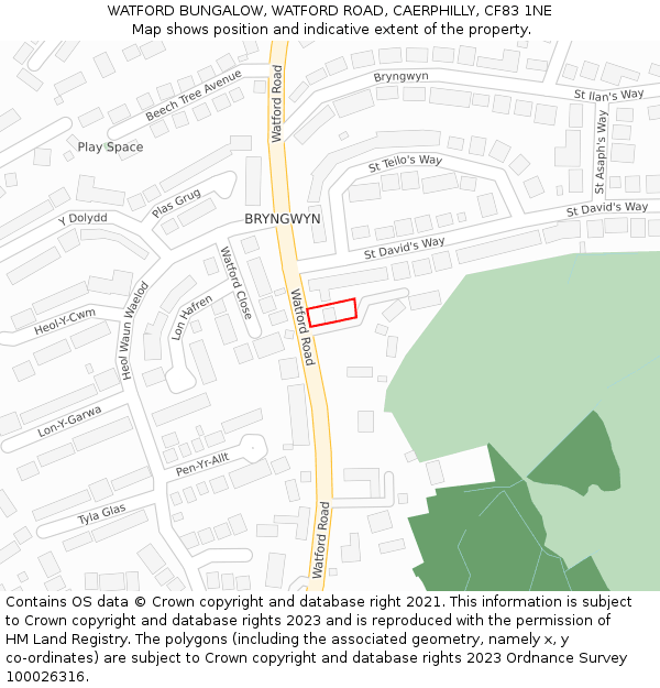 WATFORD BUNGALOW, WATFORD ROAD, CAERPHILLY, CF83 1NE: Location map and indicative extent of plot