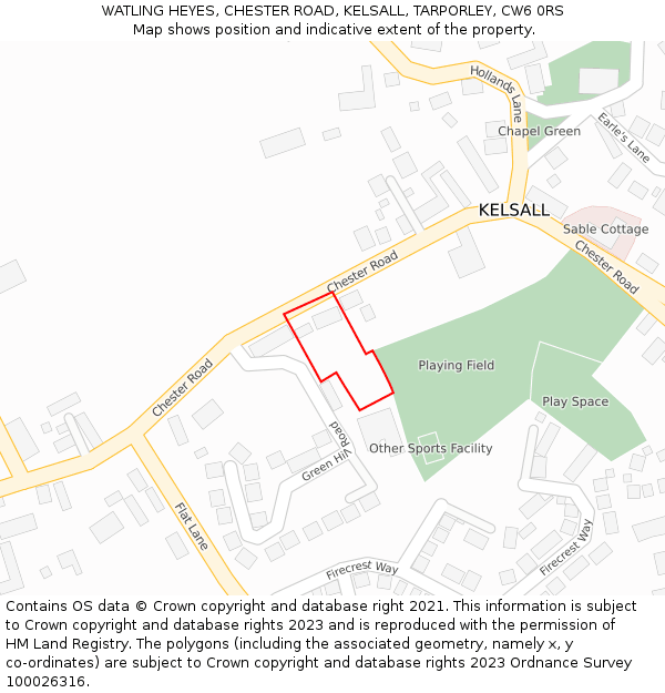 WATLING HEYES, CHESTER ROAD, KELSALL, TARPORLEY, CW6 0RS: Location map and indicative extent of plot