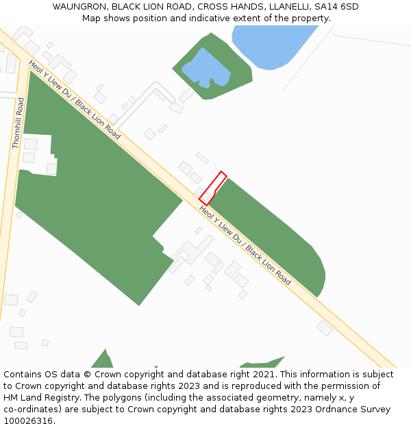 WAUNGRON, BLACK LION ROAD, CROSS HANDS, LLANELLI, SA14 6SD: Location map and indicative extent of plot