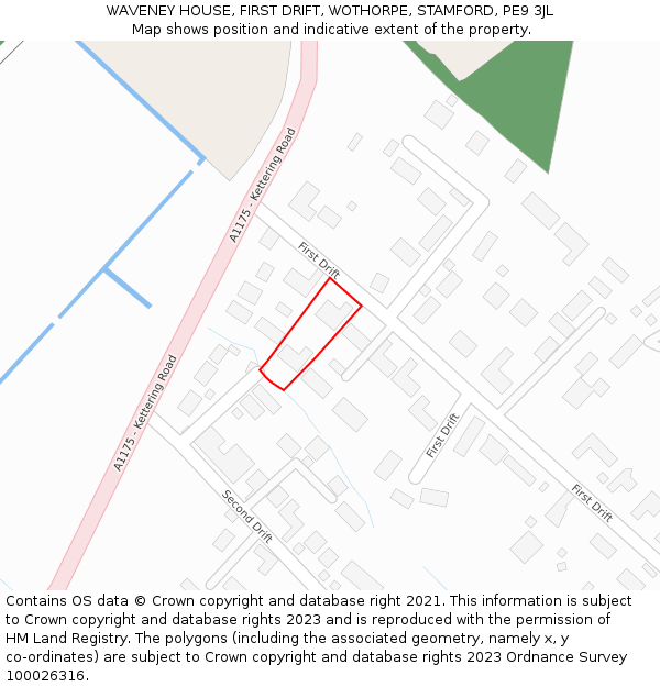 WAVENEY HOUSE, FIRST DRIFT, WOTHORPE, STAMFORD, PE9 3JL: Location map and indicative extent of plot