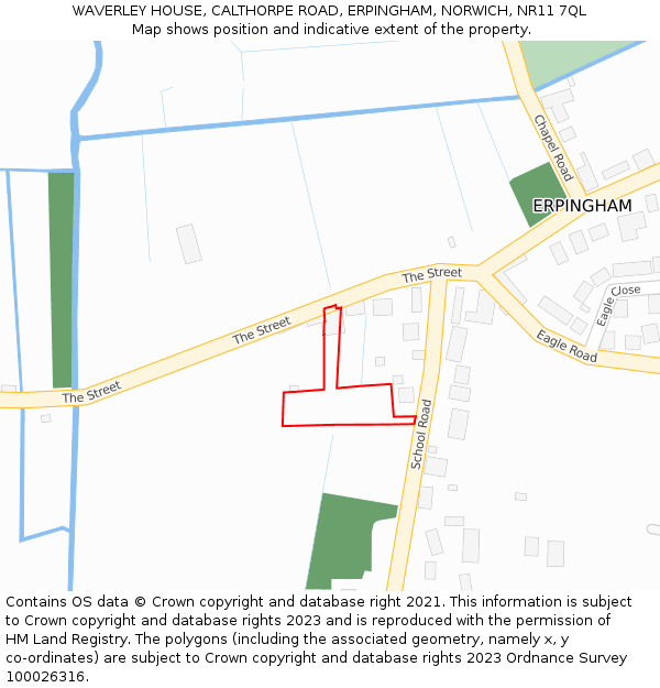 WAVERLEY HOUSE, CALTHORPE ROAD, ERPINGHAM, NORWICH, NR11 7QL: Location map and indicative extent of plot