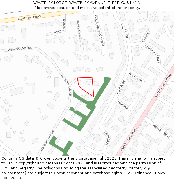 WAVERLEY LODGE, WAVERLEY AVENUE, FLEET, GU51 4NN: Location map and indicative extent of plot