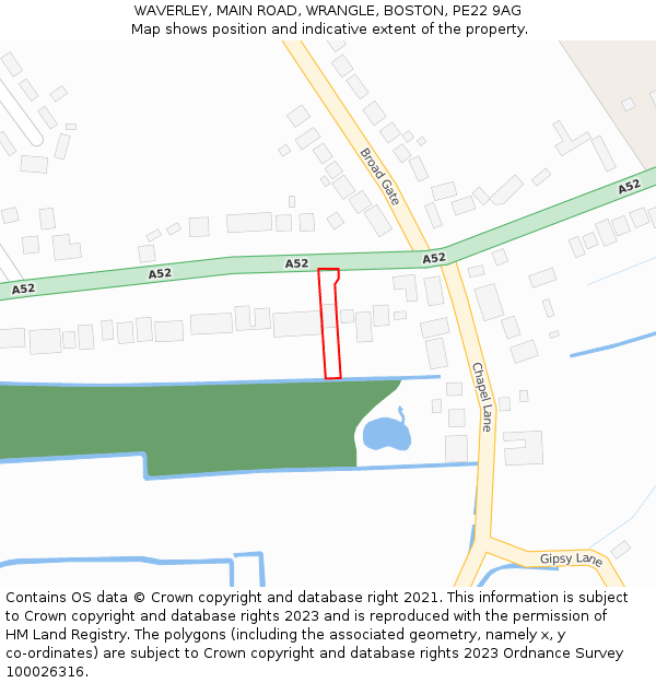 WAVERLEY, MAIN ROAD, WRANGLE, BOSTON, PE22 9AG: Location map and indicative extent of plot