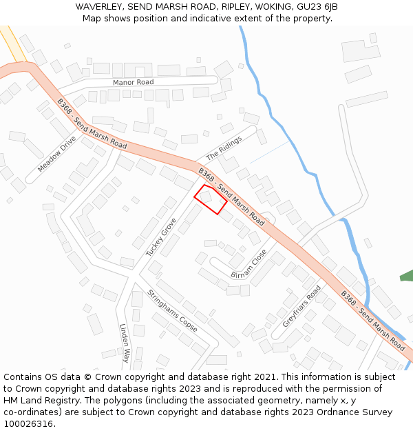 WAVERLEY, SEND MARSH ROAD, RIPLEY, WOKING, GU23 6JB: Location map and indicative extent of plot