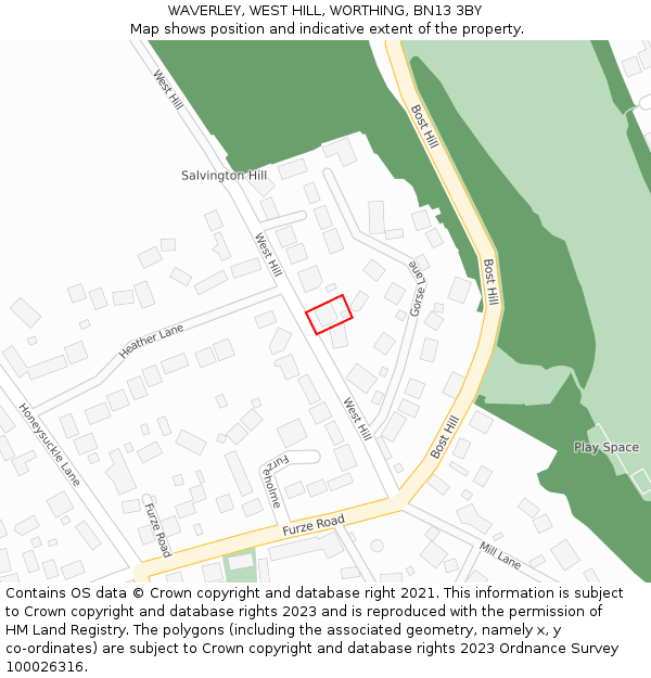 WAVERLEY, WEST HILL, WORTHING, BN13 3BY: Location map and indicative extent of plot