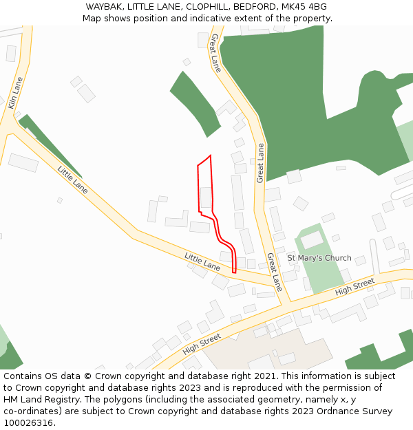 WAYBAK, LITTLE LANE, CLOPHILL, BEDFORD, MK45 4BG: Location map and indicative extent of plot