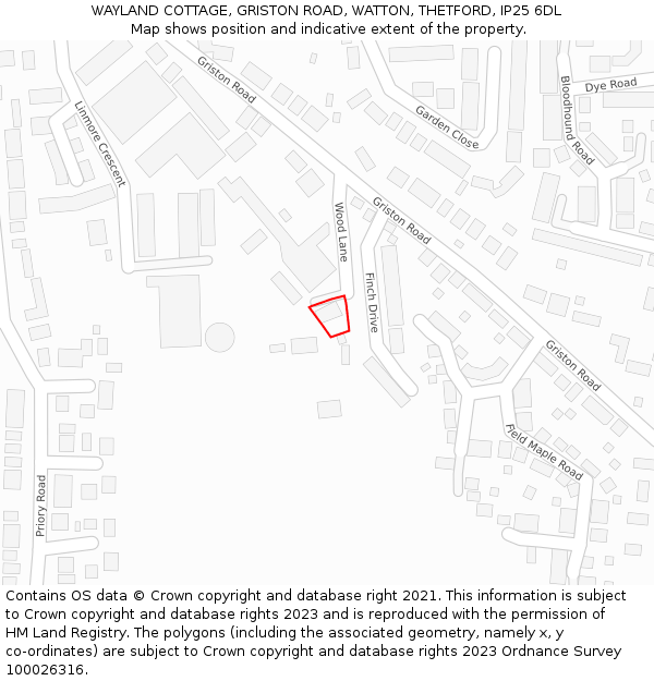 WAYLAND COTTAGE, GRISTON ROAD, WATTON, THETFORD, IP25 6DL: Location map and indicative extent of plot